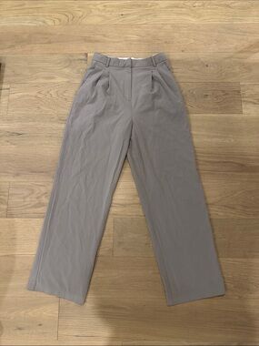 Dynamite Pleated Straight-Leg Pants in Taupe Gray